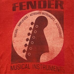 Lucky Brand x Fender T-Shirt Womens Size S Red Guitar Headstock Logo Tee